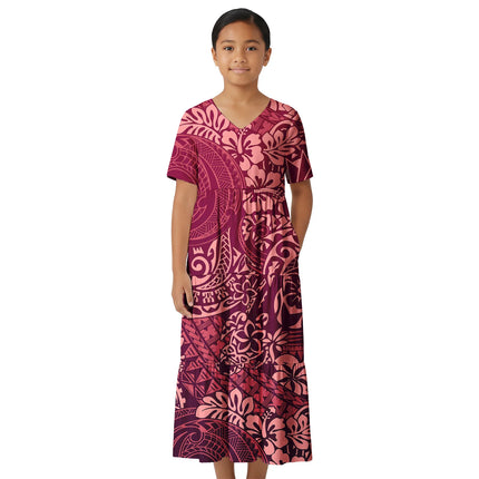 Cozy Custom Long Skirt Traditional Print Polynesian Party Church Clothing Formal Wear Kids Toddler Outfit Samoan Dress for Girls