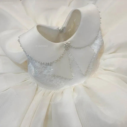 Girls Princess Dress White Flower Girl Gown for Birthday Party Pageant Host Baby First Birthday Celebration Wedding Kids Clothes