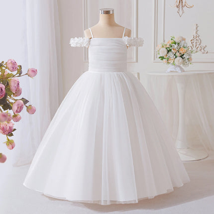 Fashion Flower Wedding Bridesmaids Girl Dresses Elegant Tulle Birthday Party Princess Prom Dress for Girls Bow Evening Costumes