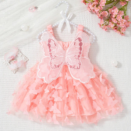 Baby Girl Dress Summer Butterfly Mesh Suspender Girl Dress Cute Back Wings Girl Wedding Flower Girl Dress