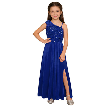 Elegant Girls Junior Bridesmaid Dress One Shoulder Slit Flower Girl Dress for Wedding Party Festive Costume Children's Dresses