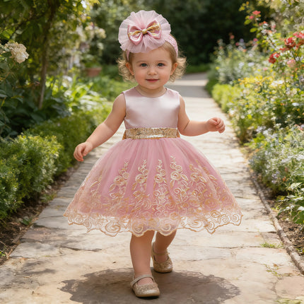 Kids Lace V Back Princess Dress Headwear Cute Baby Girls 1 Year Birthday Party Newborns Wedding Formal Baptism Tutu Vestidos
