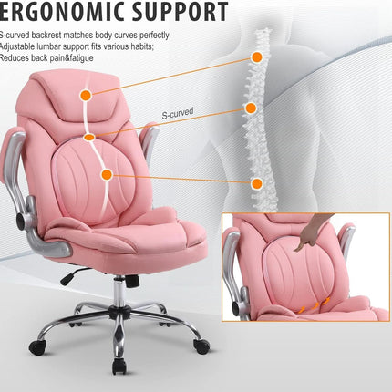 Pink Ergonomic Office Chair With Adjustable Lumbar Support
