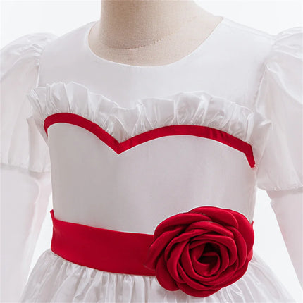 Horror Movie Annabelle Cosplay Costume Girl Long Sleeve Rose Dress For Kid Scary Ghost Role Play Halloween Carnival Party Outfit