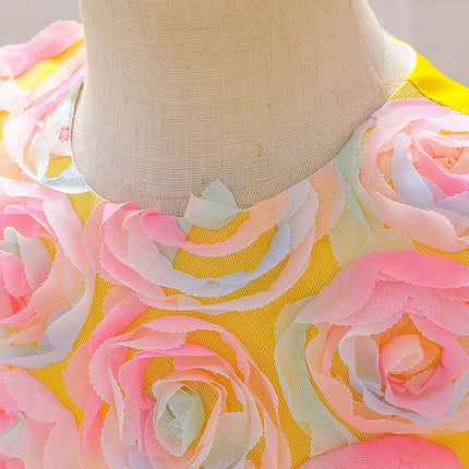Toddler Colorful Flower 1st Birthday Baby Girl Dress Elegant Wedding Party Baptism Princess Dresses Girl Bow Bridesmaids Costume