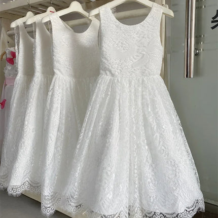 Girls Fashion Open Back Princess Dress 3-12 Years Old New Mesh Lace Long Dress Birthday Wedding Flower Girl Performance Clothing