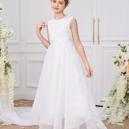 Fashion White Bridesmaids Party Girl Dress Elegant Flower Wedding Princess Prom Gown Kids First Communion Birthday Baptism Dress