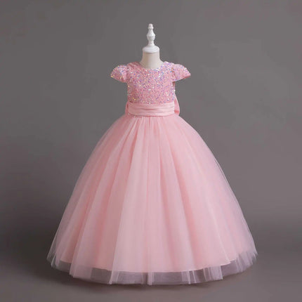 HETISO Kids Christmas Evening Dresses Girls Sequined Lace Elegant Wedding Dress Long Robe Children Clothing Princess Formal Gown