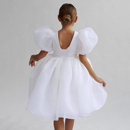 Fashion Flower Printed Party Girls Dresses Christmas Costume White Wedding Birthday Princess Prom Dress for Girl Bridesmaid Gown