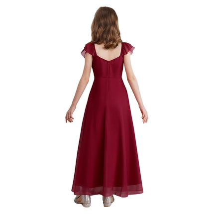 Girls Ruffle Sleeve Chiffon A Line Party Dress Summer Kids Flower Girl Wedding Dress Princess Birthday Party Formal Long Dress
