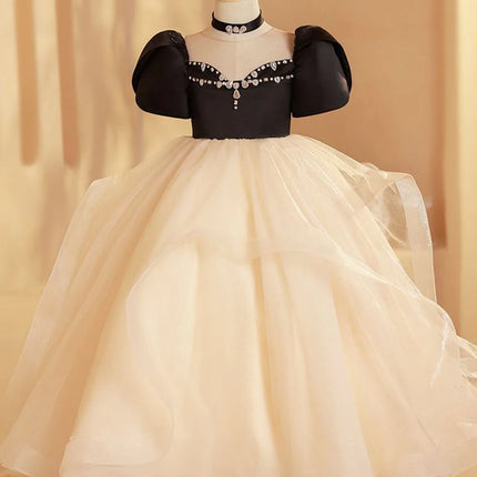 3D Flower Necklace Children's Bridesmaid Dress for Wedding Fluffy Ball Gown Girl Kids Princess Evening Party Prom Dresses 1-12T