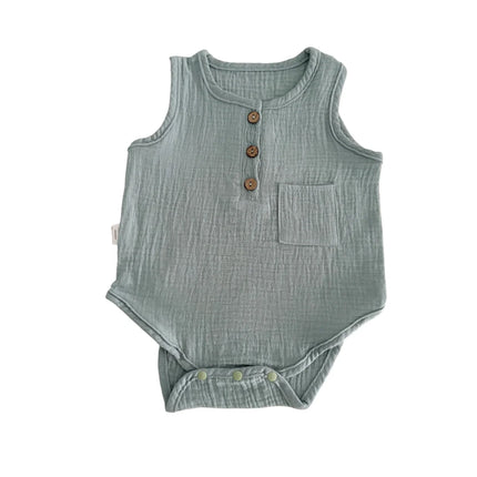 3M-3Y Summer Casual Infant Bodysuit Gauze Solid Color Sleeveless Romper for Baby Girls Boys Soft Cotton Breathable Jumpsuit