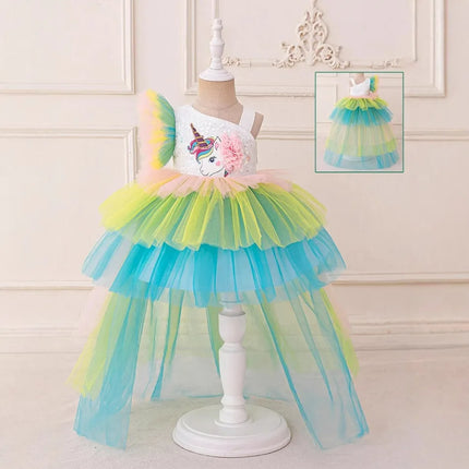 Rainbow Unicorn Baby Party Girls Dress Sequin Unicorns Birthday Princess Dress Wedding Bridesmaid Baptism Kids Clothing ASQ03