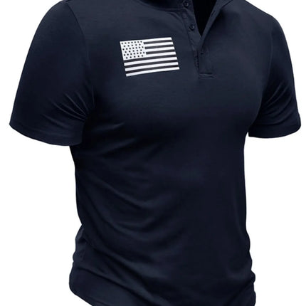 Men's American Flag Short Sleeve Henley Top