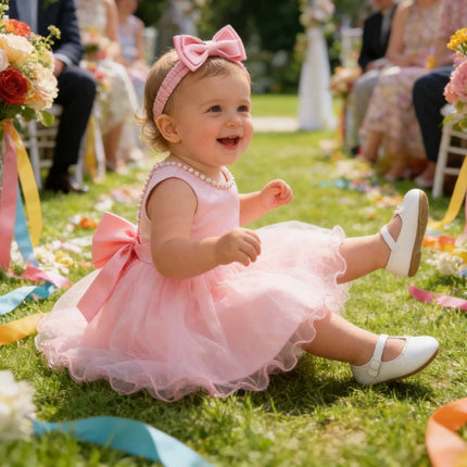 White Dress For Girls Tutu Princess Dress Christmas Party Big Bow Baptism Dress Toddler 1st Birthday Party Infant Dress Gown