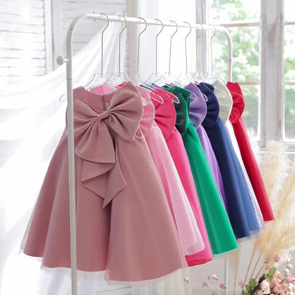 Girls' Birthday Party Bowknot Princess Dress, Children's Elegant Party Dress, Piano Host Performance Dress, Flower Girl Wedding Dress