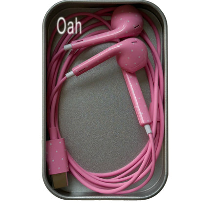 Oah Polka Dot Wired Earphones ABS Material Type-C/Lightning Dynamic Hifi Wired Earphones Digital Audio Headphones Gifts