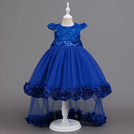 Flower Girl Dress 3D Rose Lace Tulle Sequin Waistband Princess Gown Birthday Holiday Wedding Party Formal Girls Dresses 3-12Y