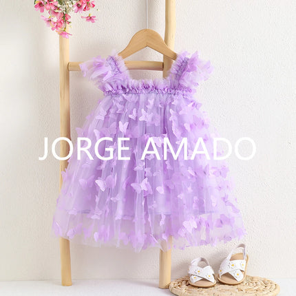 Summer Baby Girls Fairy Dress Cute Butterfly Appliques Tutu Mesh Party Princess Dresses Toddler Birthday Wedding Costume A5968-3