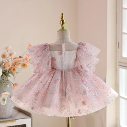Children Light Luxury Pink Host Performance Princess Ball Gown Girls Cute Birthday Wedding Party Dress g340
