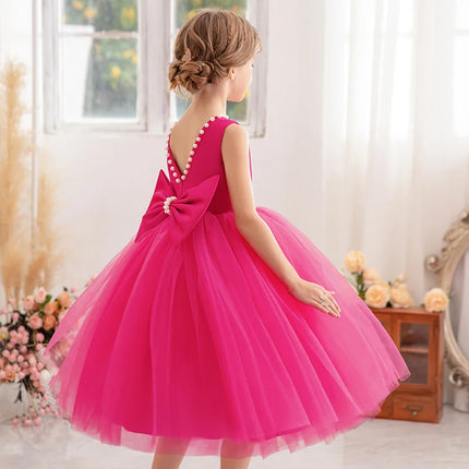 2-10 Years Girls Princess Dress Summer Tulle Big Bow Girls Wedding Dress Piano Performance Costume Host Costume New Kids Clothes