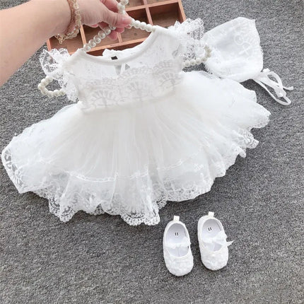 Baby Baptism Dress Newborn Wedding 1st Birthday Party Baby Girl Dress Lace Princess White Infant Baby Christening Gowns With Hat