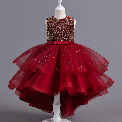 Summer Sequins Bow Party Dress For Girl Christmas Costume Elegant Wedding Princess Girls Dresses Lace Birthday Prom Gown Evening