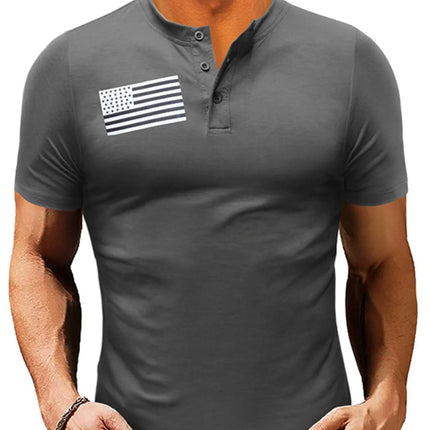 Men's American Flag Short Sleeve Henley Top