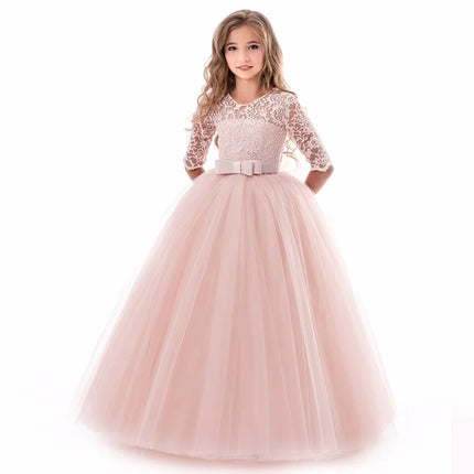 Teen Lace White Bridesmaid Dresses For Girls Wedding Formal Evening Gown Elegant Kids Girl Birthday Party Dress Children Costume