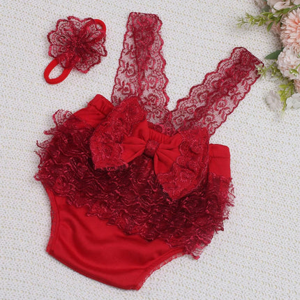 Ylsteed Newborn Photography Lace Romper Set  Photo Shoot Outfits with Bow Headband for Baby Girl Picture Ideas
