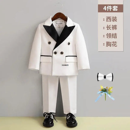 Children White Wedding Suit Boys Girls1 Year Birthday Dress Costume Kids Jacket Pants Bowtie Photograph Suit Flower Tuxedo Dress