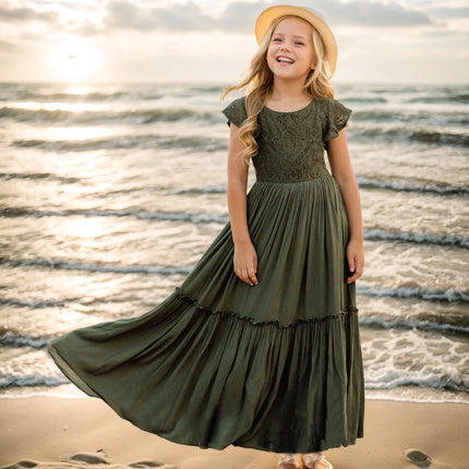 3-14 years Girls Lace Bohemia Long Dresses Baby Kids Flower Wedding Princess Party Dress Vestidos Costume Children Clothing