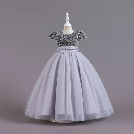 HETISO Kids Christmas Evening Dresses Girls Sequined Lace Elegant Wedding Dress Long Robe Children Clothing Princess Formal Gown