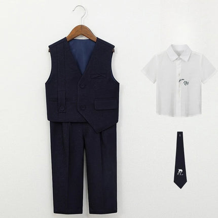 School Boys Formal Suit Set Gentleman Vest Pants Shirt for Wedding Birthday Party Graduation Kids Toddler Classic Dress Outfit