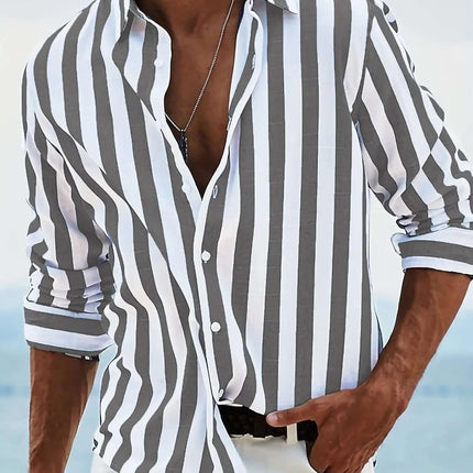 Striped Print Shirt Casual Loose Long-sleeved Shirt Men's Clothing