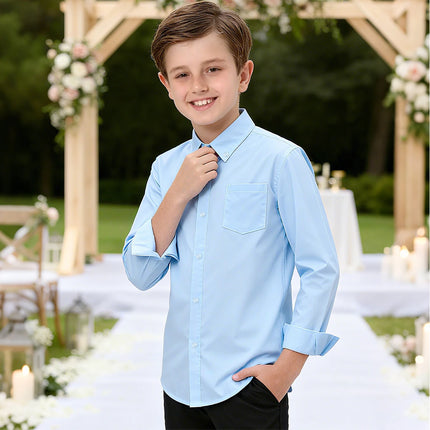 Boys Oxford Shirts Kids Light Blue School Uniform Halloween Chrtimas Easter Church Perform New Year Button Down Dress Clothes