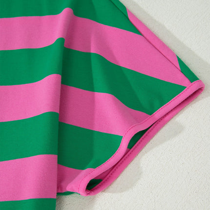 Rose Stripe Dolman Tee Drawstring Skort Athletic 2pcs Set