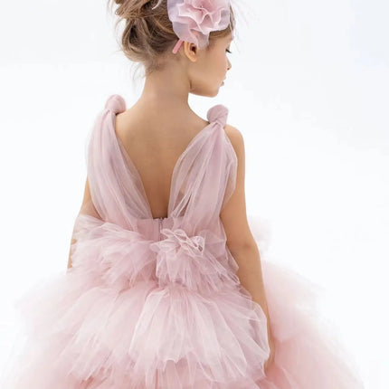 Customized Flower Gir Dress For Wedding Light Pink Tiered Tulle Sleeveless Fluffy Child First Eucharistic Birthday Party Dresses