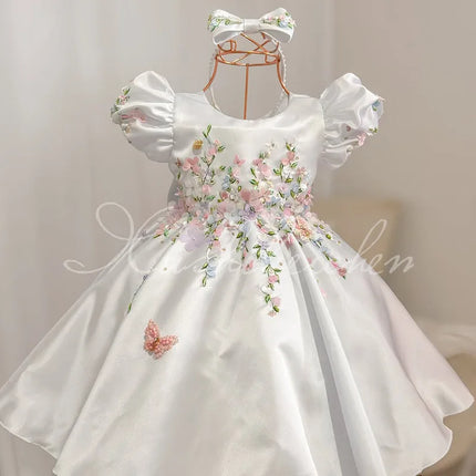 Flower Girl Dress Kids Satin Tulle Wedding Guest Party Birthday Bridesmaid Communion Pageant Prom Ball Gown Maxi