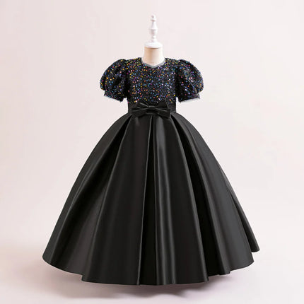 Christmas Sequin Bridesmaid Girl Dresses Elegant Bow Wedding Party Princess Prom Kids Dress For Girls Birthday Evening Costumes