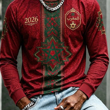 2026 Morocco round neck long sleeved T-shirt 3D printed long sleeved casual daily breathable fast drying fashion versatile