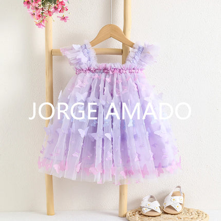 Summer Baby Girls Fairy Dress Cute Butterfly Appliques Tutu Mesh Party Princess Dresses Toddler Birthday Wedding Costume A5968-3