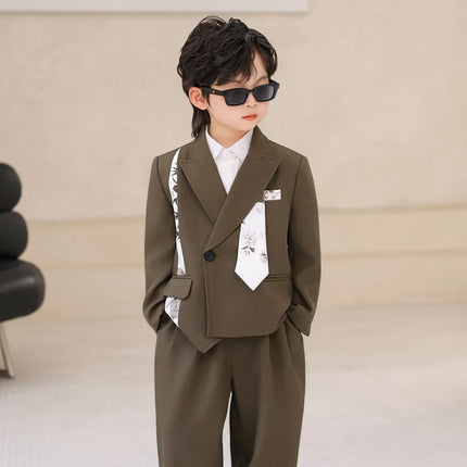 Gentleman Kids Formal Suit Set Flower Boys Wedding Dress Children's  Piano Host Speech Performance Costume