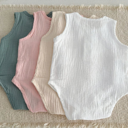 3M-3Y Summer Casual Infant Bodysuit Gauze Solid Color Sleeveless Romper for Baby Girls Boys Soft Cotton Breathable Jumpsuit