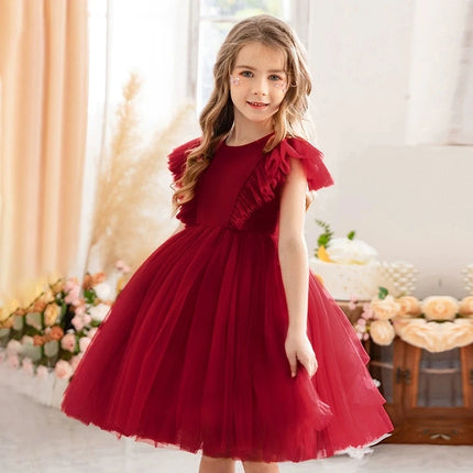 2026 New Summer Girls Dress Elegant Fashion Little Princess Dress Long Tulle Kids Lace Wedding Ceremony Dresses For 2-10 Years