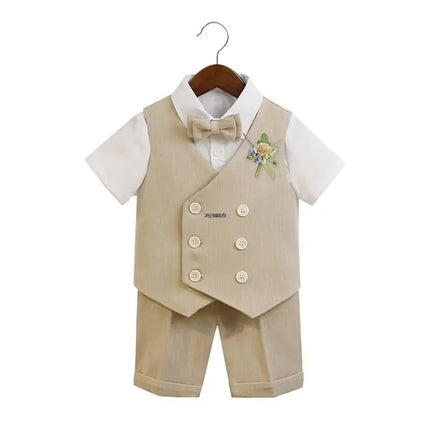 Boys Summer Vest Shorts Performance Suit Children Formal Wedding Dress Kids Photography Suit Baby Birthday Ceremony Costume