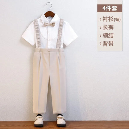 Gentleman Kids Summer Breathable Wedding Dress School Boys Vest Shirt Pants Bowtie Photography Suit Children Birthday Costume