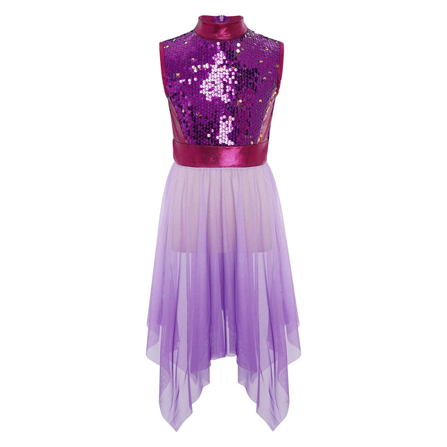 Kids Girls Liturgical Worship Praise Ballet Lyrical Dance Tunic Dresses with Sequins for Church Performance and Celebration