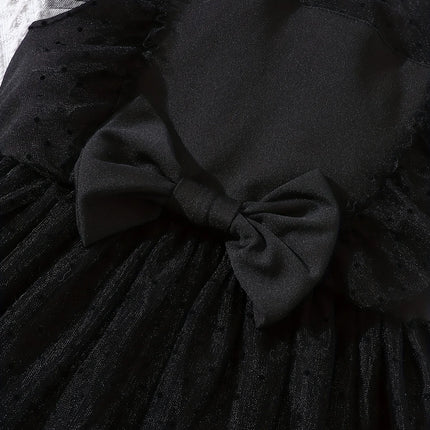 Girls' Summer Casual Fashion Flutter Sleeve Bowknot Polka Dot Velvet Mesh Dress Beach Wedding Holiday Party Princess Dress Gift