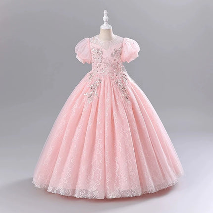 Fashion Flower Girl Dresses for Weddings Mesh Lace Short Sleeve Girls Sequin Dress Summer Children Evening Dresses 3-13 Years